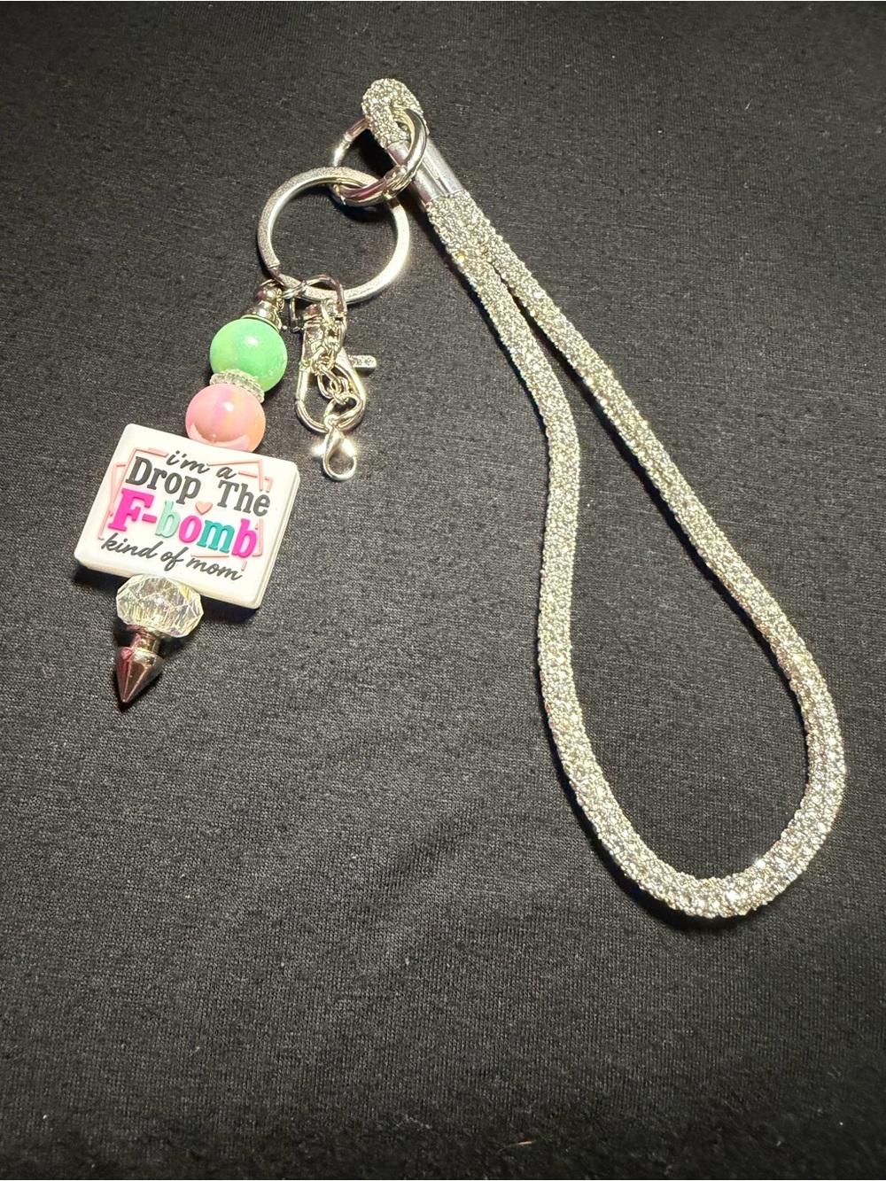 Made by me Pink & Green 'Drop The F-bomb' Beaded Keychain Wristlet